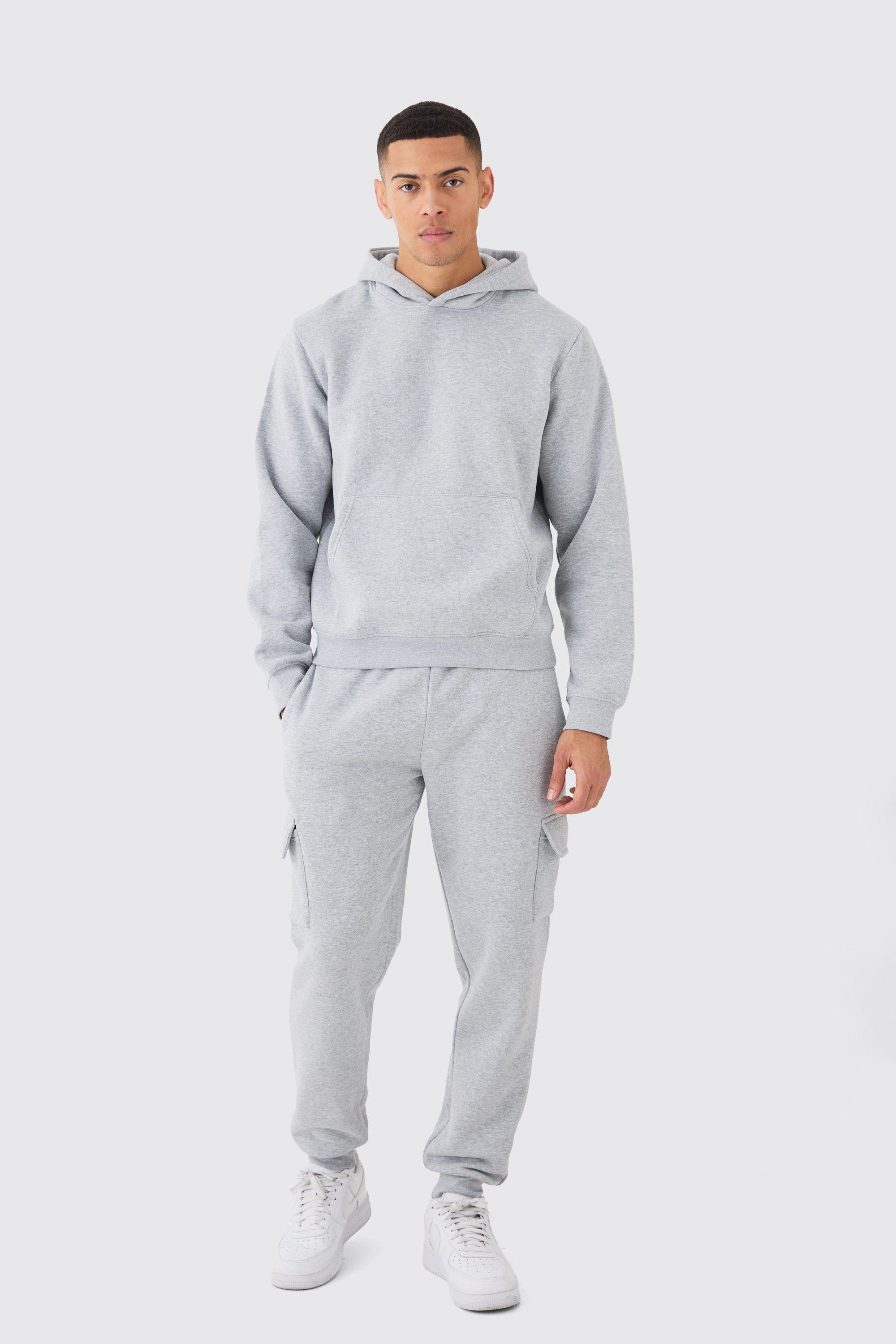 Mens Grey Boxy Hooded Cargo Tracksuit, Grey